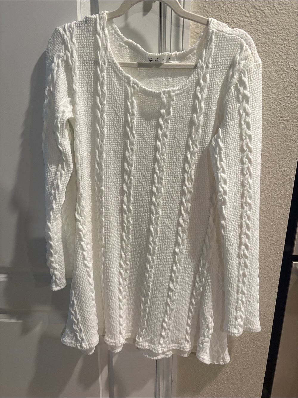 White Cable-Knit Long Sleeve Top